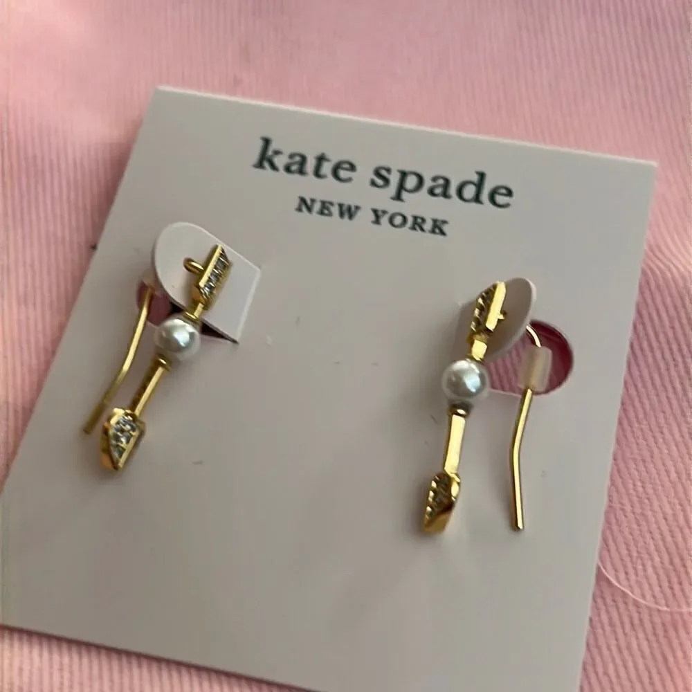 NWT KATE SPADE gold tone pavé & imitation pearl drop earrings U1